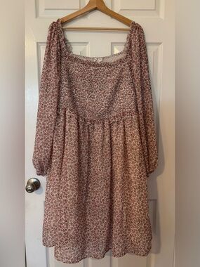 Chic Soul Dusty Rose Floral Smocked Peasant Dress